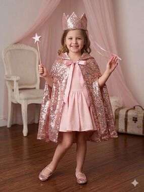 Only Little Once Sequin Hooded Cape Kids Costume/Dress-up with Crown and Wand XL